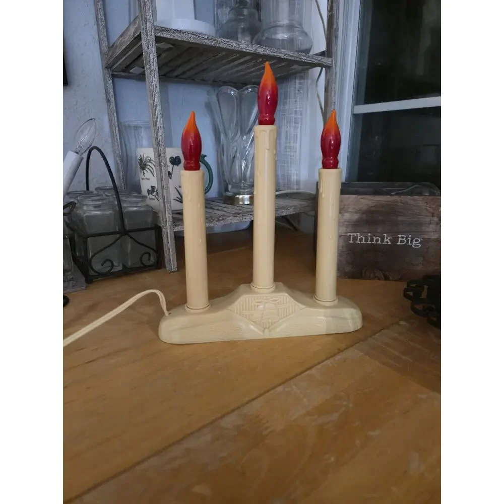 Vintage Electric 3 Light Window Candle Set Beige Base Christmas Decor Works